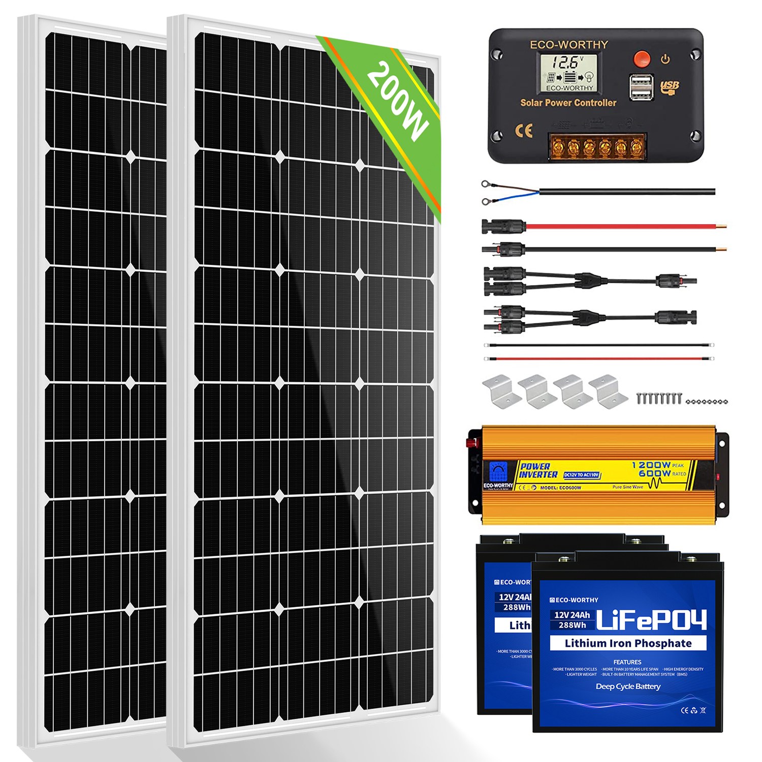200 W 12 V Komplettes netzunabhängiges Solarpanel-Kit